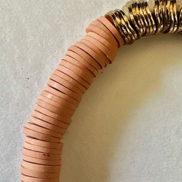 Canvas blue gold  tone and peach stretchy clay  disc bracelet - Picture 9 of 9